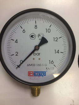 Манометр 16 бар радиальный D160мм 1/2, МЕТЕР (ДМ-02)