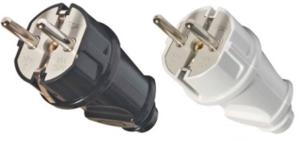 Вилка элект. прямая круглая с/з (белая/черная) 16А 250В