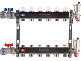Коллекторный блок  6 краны слив в/о нерж. ROMMER