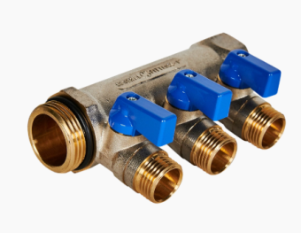 SMB 6211 011203 STOUT Коллектор с шаровыми кранами 1 , 3 отвода 1/2 (синие ручки) (6200R6N1004B3B)