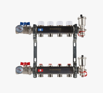 Коллекторный блок  4 краны слив в/о нерж. ROMMER