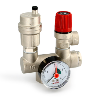 Группа безопасности для котла -ПРОХОДНАЯ 1" 3 бар Никель Uni-Fitt 254N4530