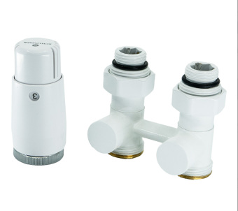 Комплект узел ниж.подключ.угловой,белый G 3/4 x 3/4 D=50мм с термогол.MINI M30x1,5+2 Ниппеля 1/2x3/4