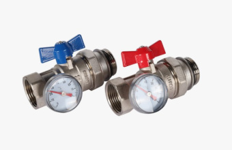 *RMS-1001-030001 ROMMER Комплект прямых шаровых кранов с термометрами 1”