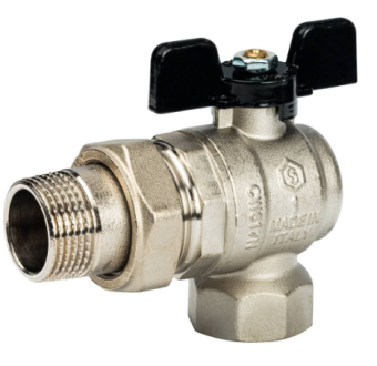 SVB-0008-000025 STOUT Кран шаровой полнопроходной угловой с  американкой , ВР/НР, ручка бабочка 1