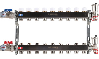 Коллекторный блок  9 краны слив в/о нерж. ROMMER