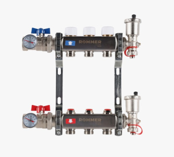 Коллекторный блок  3 краны слив в/о нерж. ROMMER