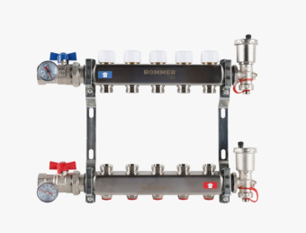 Коллекторный блок  5 краны слив в/о нерж. ROMMER