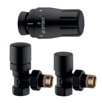 Клапан термостатический угловой КОМПЛЕКТ с термоголовкой 15 STOUT Design черный SVTDK-0002-000015B