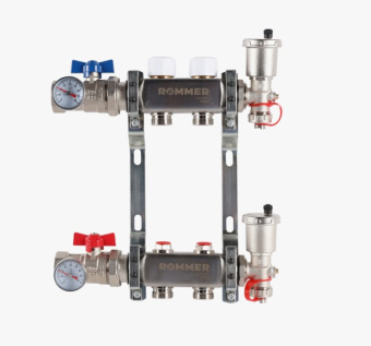 Коллекторный блок  2 краны слив в/о нерж. ROMMER